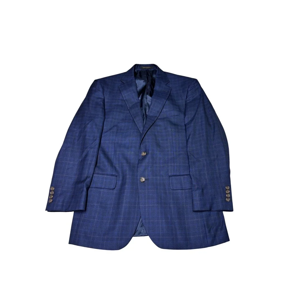 Jos A Bank Reserve Silk Wool Blazer Mens 40R Blue Burgundy Plaid Granada Sport